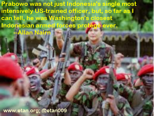 Prabowo with troops. Washington's closest protege.