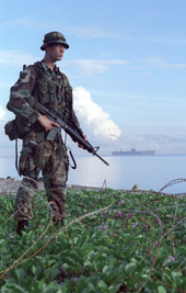 U.S. Marine stands guard
